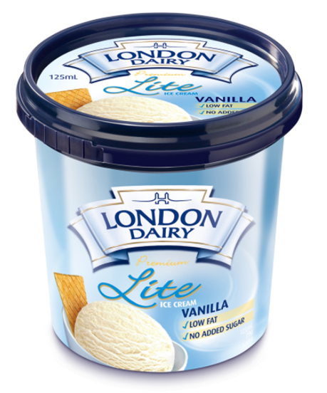 London Dairy Vanilla Lite (No added sugar) Ice Cream 125 ml Cup