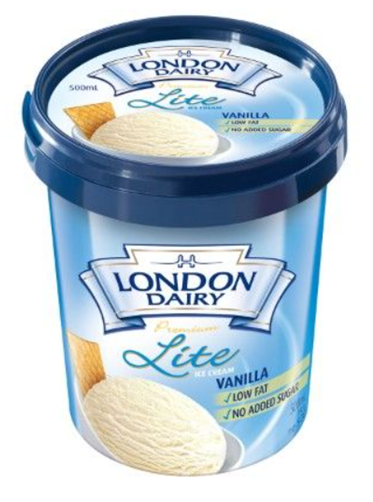 London Dairy Vanilla Lite (No added sugar) Ice Cream 500 ml Tub